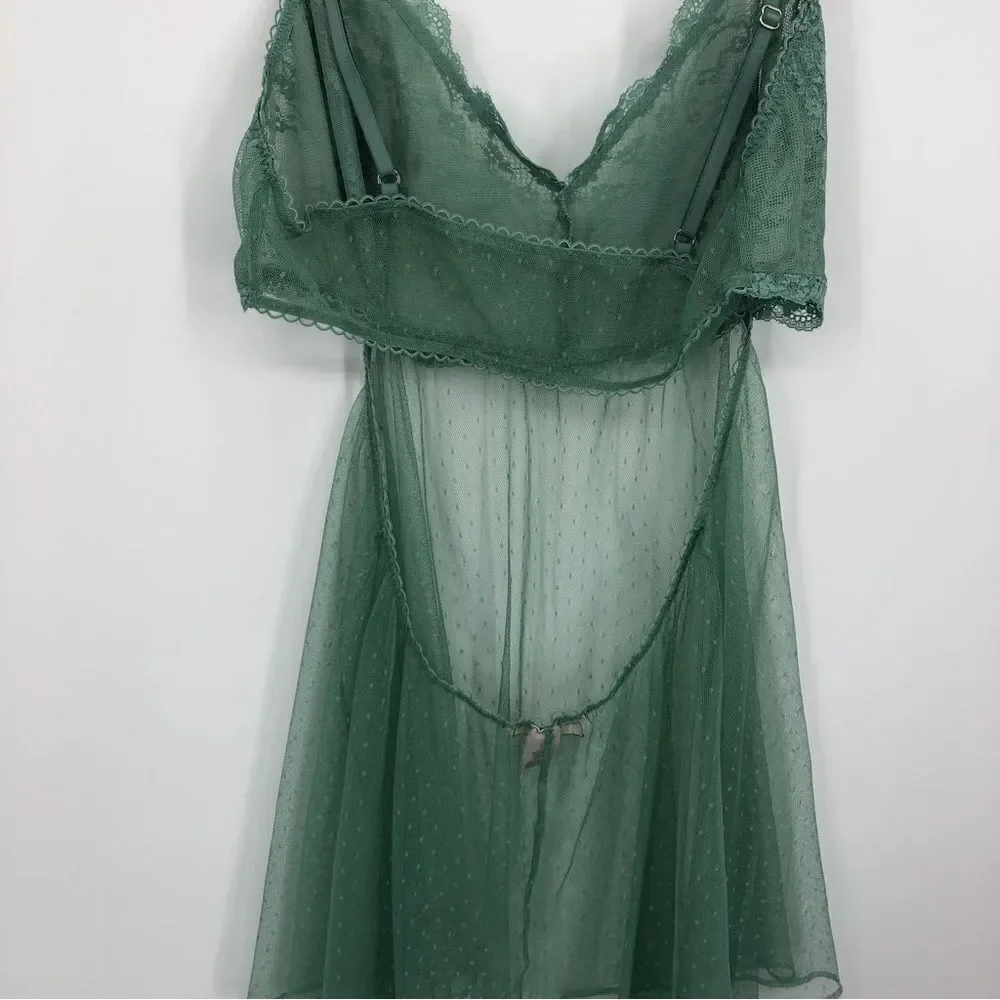 Victoria’s Secret Babydoll Womens M Green‎ Lacy Open Back Lingerie
